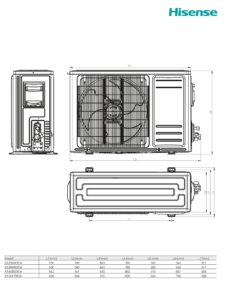 Maßzeichnung Hisense Single Split Außengerät Energy SE KA25-KA35-KA50-KA70