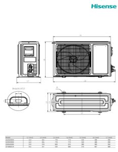 Maßzeichnung Hisense Single Split Außengerät New Comfort DJ25-DJ35-DJ50-DJ70